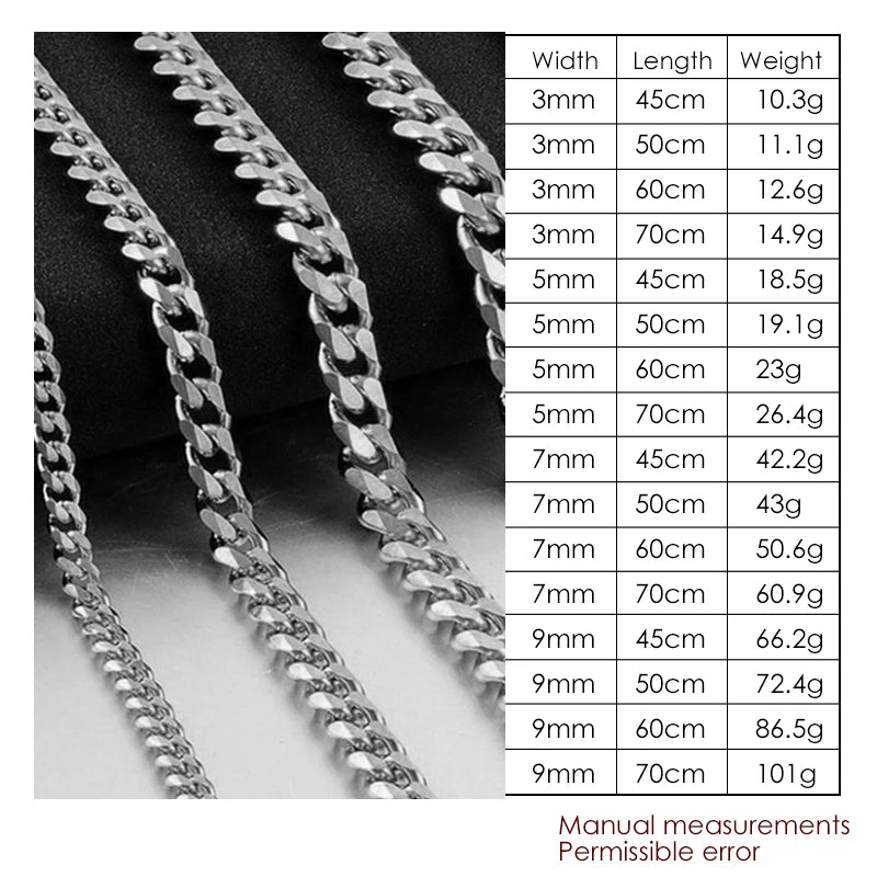 Collier Chaîne Cubaine Homme – Acier Inoxydable 5/7/9 mm