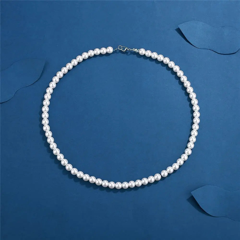 Collier Ras-du-Cou Perles Blanches – Style Unisexe & Tendance